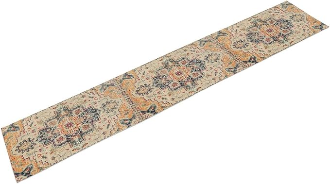 Bohemia Orange Table Runner, Rustic Farmhouse Vintage Geometric Floral Print Table Cover for Home Kitchen Dining Table Party Decor, 13x70inch