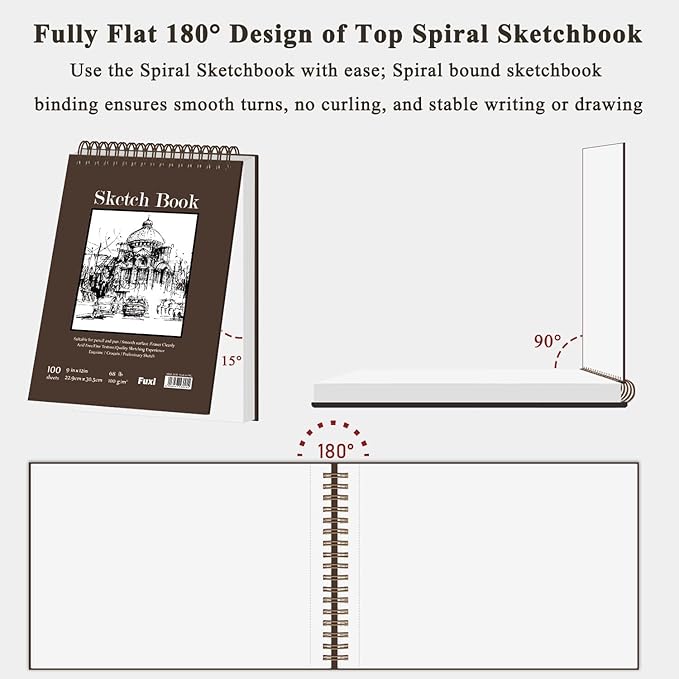 9" x 12" Sketch Book, Top Spiral Bound Sketch Pad, 2 Packs 100 Sheets Each (68lb/100gsm), Acid Free Art Sketchbook Artistic Drawing Painting Writing Paper for Kids Adults Beginners Artists