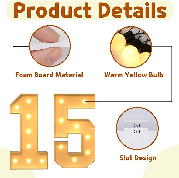 Party Marquee Number 15 Sign, 3 Ft Light Up Decoration