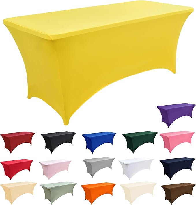 6-Pack 6ft Spandex Table Covers for Rectangle Standard Folding Tables - Wrinkle Resistant Stretch Tablecloths - Ultimate Fitted Table Protector for Parties, Trade Shows, Wedding