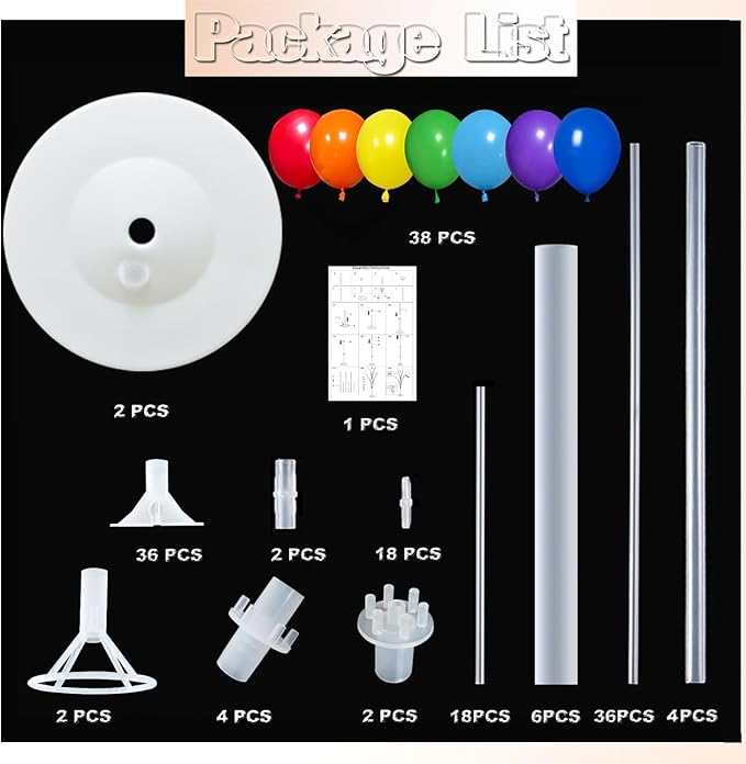 Balloon Column Stand Kit, Set of 2, 74-Inch Reusable Balloon Tower with 38 Balloons