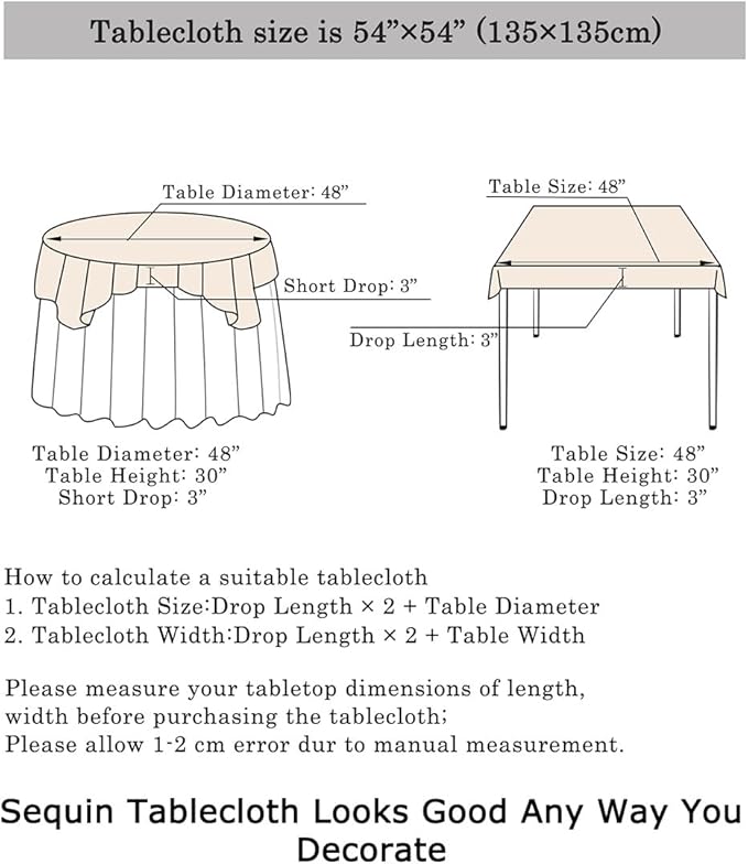 ShinyBeauty Sequin Tablecloth Square 54x54-Inch White Table Cloths for Round Table White Sequin Fabric Tablecloth Overlay Glitter Linen for Parties Small Square Tablecloth for Wedding