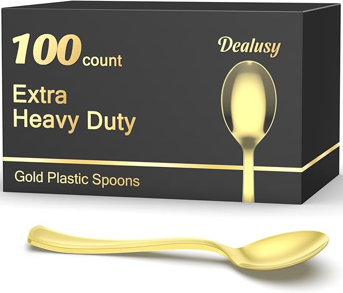 Spoons: 100 Count Gold Heavy Duty Plastic Disposable Flatware