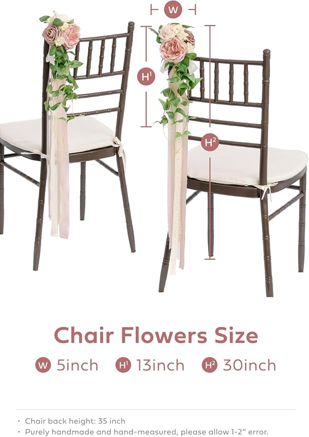 Artificial Flowers for Wedding Aisles, 8 Pieces in Dusty Rose with Ribbon Cards