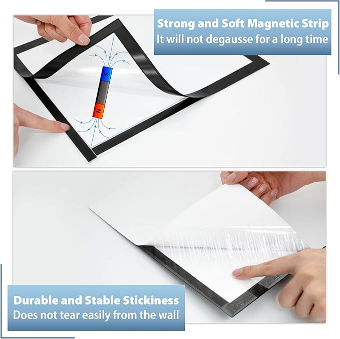 8.5" x 11" Magnetic Self-Adhesive Display Frame, Double Sided Window Magnetic Sign Holder with Clear PVC and Strong Magnetic for Office/Home/Store/Door/Glass/Wall Display Frame (Black, 2Pack)