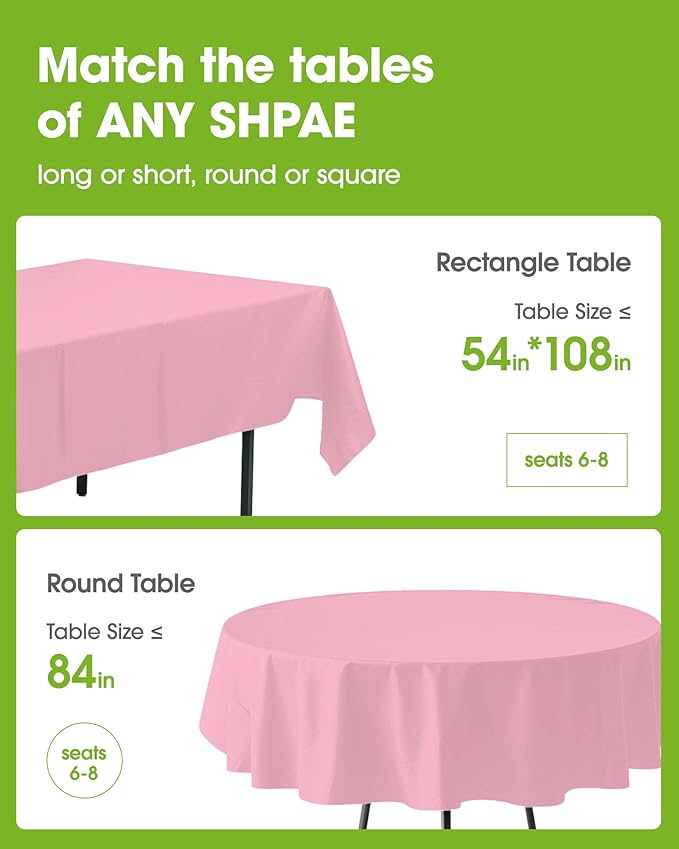 Pureegg Plastic Table Cloth Disposable 10 Pack, 54 x 108 Inch Table Cloths, Easter Party, Valentines, Mothers Day Decorations, Tablecloths, Rectangle, Pastel Plastic Cover, Leakproof & Sturdy, Pink