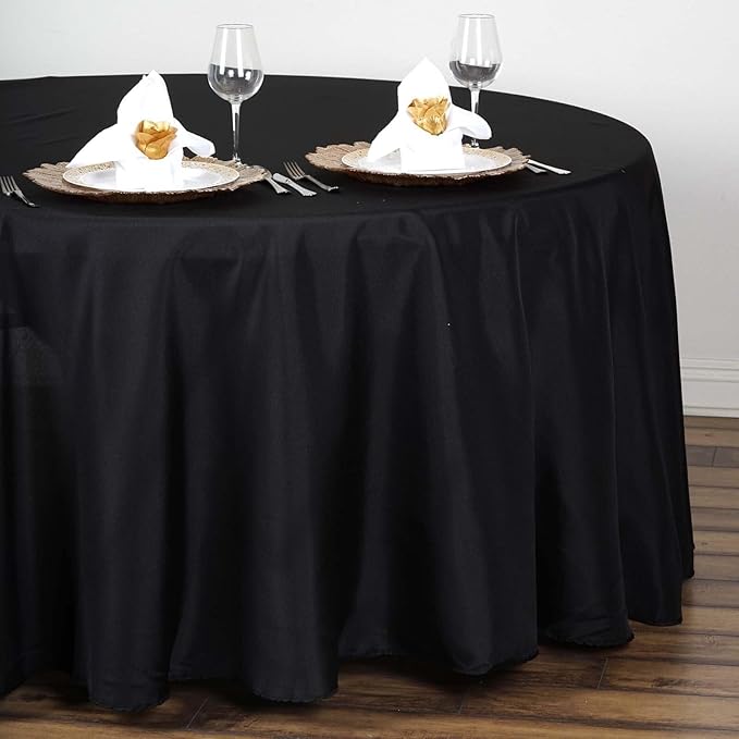 Efavormart Round Tablecloth, 108 Inch Stain & Wrinkle Resistant Washable Table Cloth, Decorative Polyester Fabric Table Cover for Banquet, Wedding, Dining- Black
