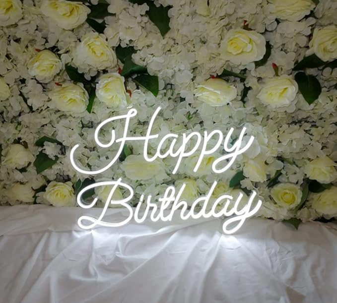 LED Neon Sign Happy Birthday Party Wall Decor, 17.7 in USB Powered Acrylic