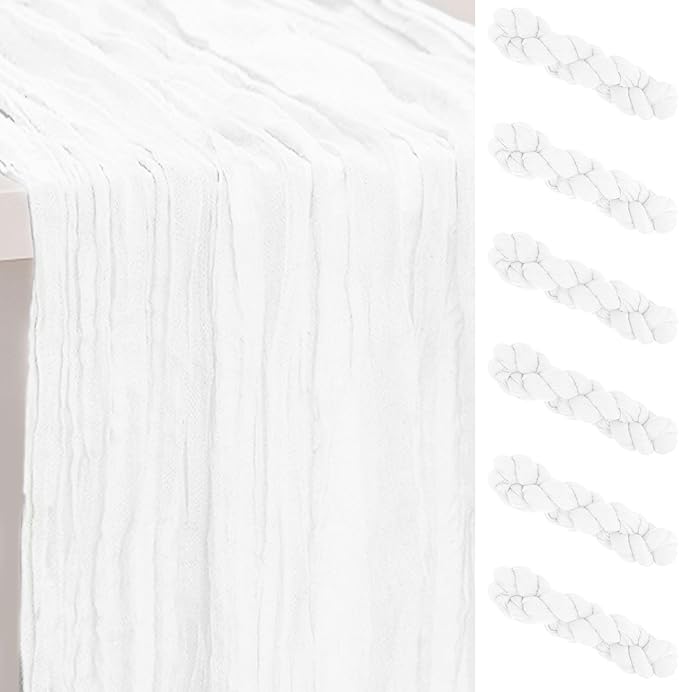 6 Pack White Cheesecloth Table Runner 35x120 Inch 10Ft Rustic Gauze Cheese Cloth Thanksgiving Table Runner Sheer Cheesecloth Table Runners for Wedding Party Bridal Shower Decoration