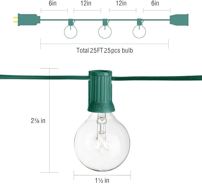 String Lights, 25 ft G40 Globe Bulbs, Warm White, Indoor Outdoor