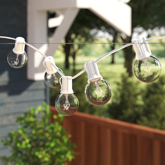 Outdoor String Lights 25 ft with 25 Clear G40 Edison Bulbs, Warm White