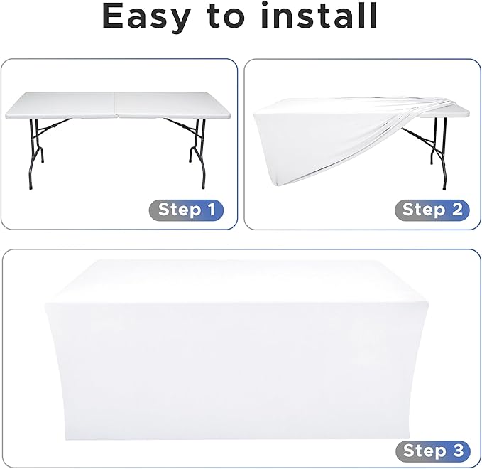 Nasitos Spandex Fitted Table Clothes, 6 Pack - 48 x 24 Inch - White Rectangle Tablecloths for 4 Foot Tables, Fabric Table Cover Protector for Folding Table, Parties, Craft Show, Trade Show