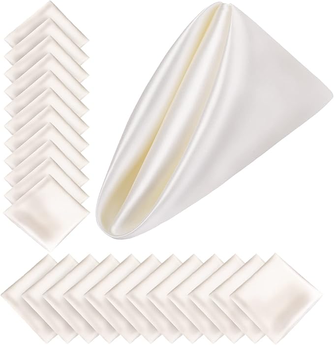 Aneco 24 Pieces Satin Napkin Square 20 x 20 Inches Dinner Napkins Weddings Party Napkin Soft Table Napkins for Romantic Weddings Party Dinner Decoration (Ivory)