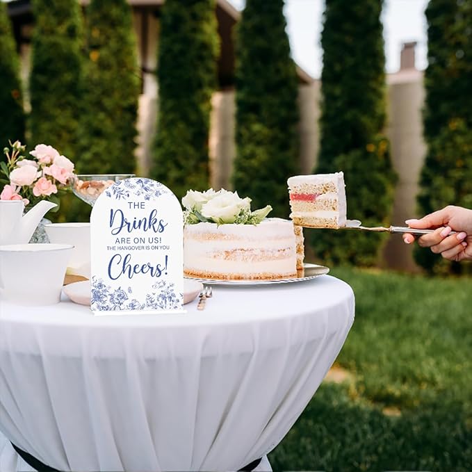 Acrylic Wedding Signs, Dusty Blue Wedding Decor, Blue Weddings Decor, The Drinks Signs for Reception, Modern Calligraphy Arch Acrylic Table Top Sign for Weddings Parties Dinners (White)