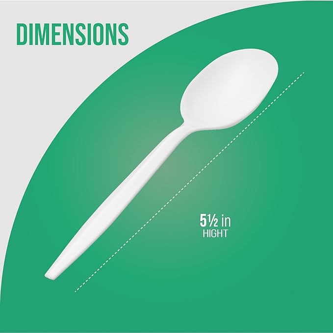 White Plastic Disposable Soup Spoons, 1,000 Count, Medium Weight