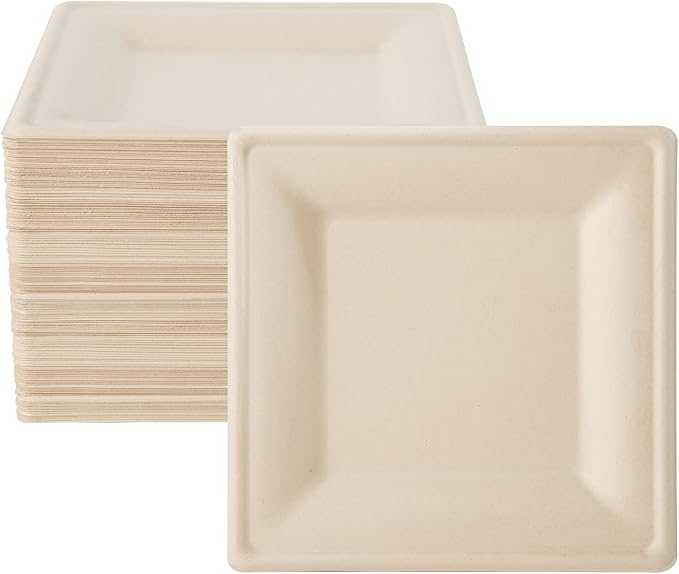 Disposable Plates, 6 Inch Square, 125 Count, Compostable Sugarcane