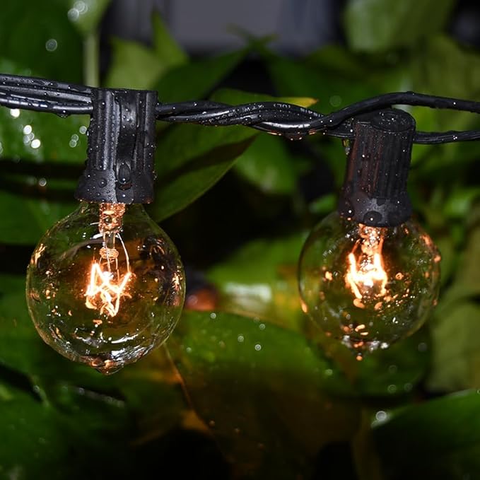 String Lights 100 Ft Outdoor Warm White G40 Bulbs with Spares