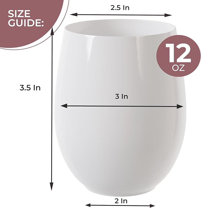 Wine Glasses 48 Count, 12 oz Stemless Plastic, Unbreakable