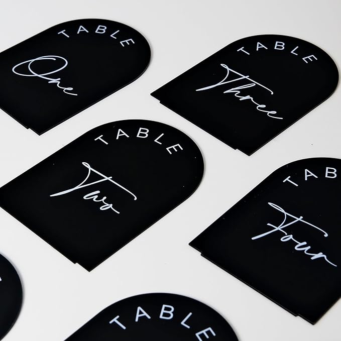 Place Card Table Numbers 1-20, Black Arch Acrylic, 5x7 Inch