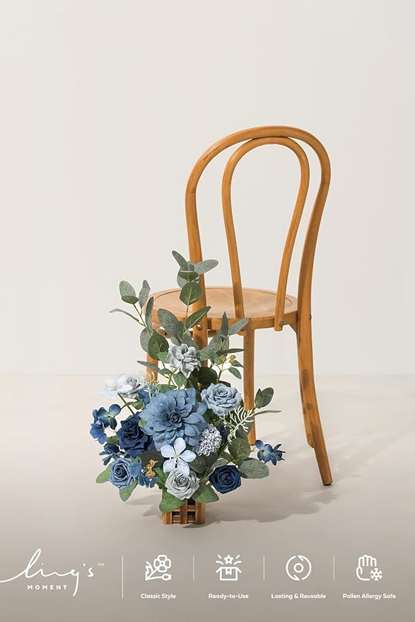 Artificial Flower Arrangements Set of 4, Dusty Blue and Navy Wedding Decor