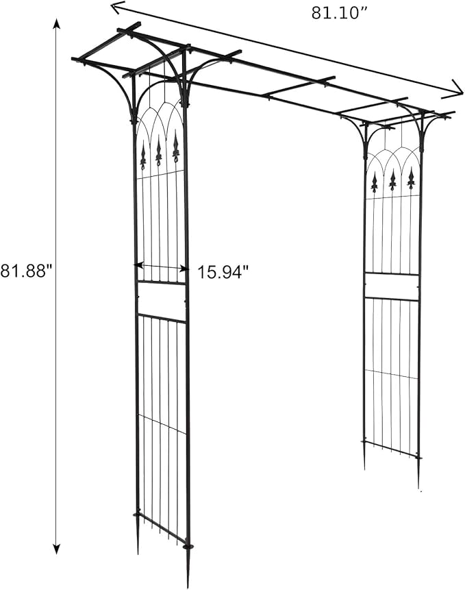Garden Arbor Arch, Black Iron, 28 x 75 Inch Outdoor Archway