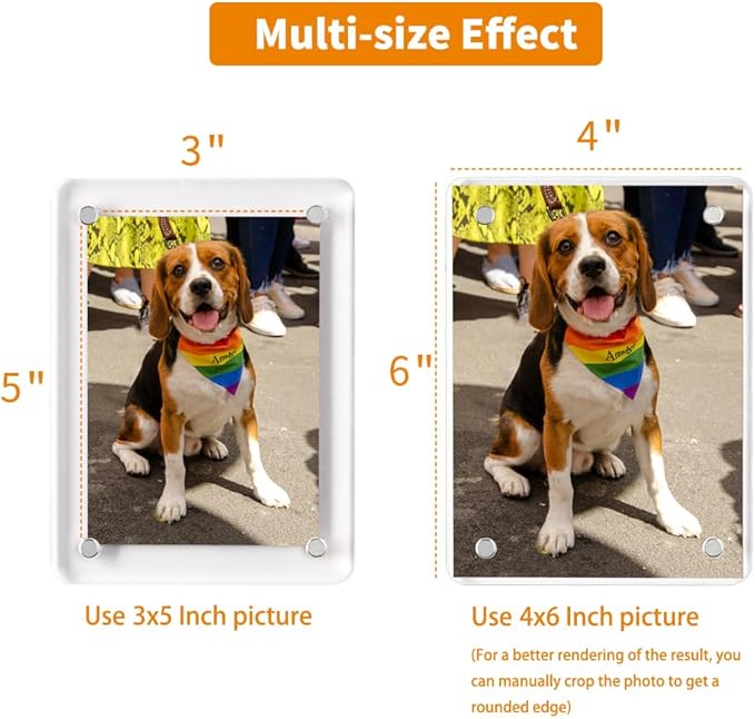 Acrylic Magnetic Refrigerator Picture Frames, 3x5 Inch Fridge Magnetic Mini Photo Frames Compatible with Polaroid Camera Photos for Refrigerator/Locker/Wall, Colorful 6 Pack