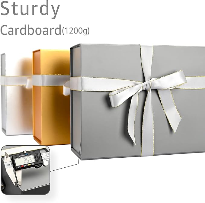 LIFELUM 2 Pack Large Gift Boxes with Lids,13.85 x 8.35 x 4.45 inch Gift Box Rectangle Collapsible Box Groomsmen Gift Boxes with Ribbon, Card, Shredded Paper Filler Gift Boxes for Presents