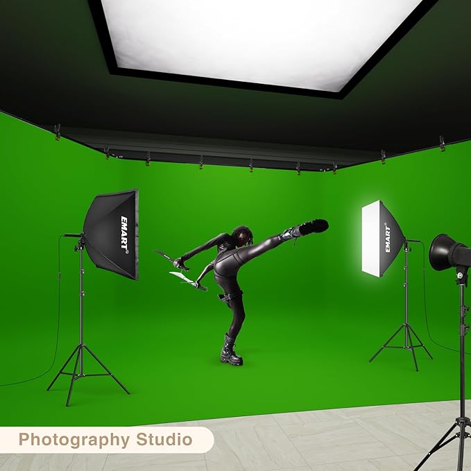 EMART Backdrop Stand, 30x7ft(WxH) Large Adjustable Background Support System with 308° Angle Rotatable Connector, 12 Clamps, 4 Sandbags and Carry Bag for Paties, Wedding, Photography Studio, Video