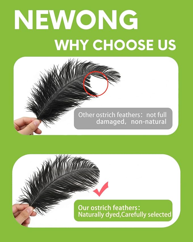 NEWONG 30pcs Black Ostrich Feathers Natural Bulk 8-10inch(20-25cm) Vase Craft Wedding Home Party Centerpieces Christmas Day Decoration