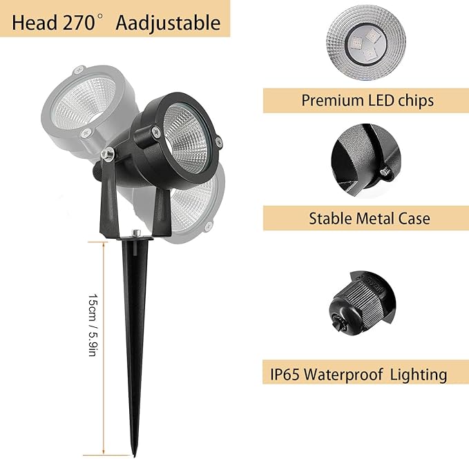 Spotlights for Outdoor Use: 10W RGB LED, 16 Colors, Timer, Black Aluminum