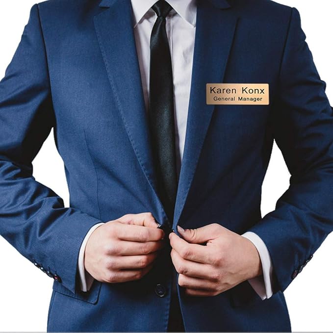 Custom Engraved Name Tag Badge for Business Personalized Identification with Pin or Magnetic Backing Stainless Steel ID Badge (Rose Gold/Black, 1" x 3")