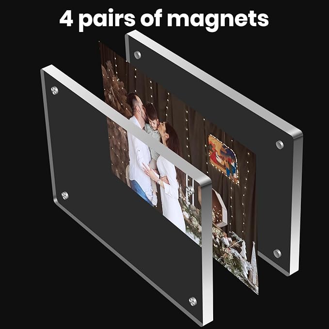 Acrylic Magnetic Photo Frame, 4x6 Inch Double-sided Magnetic Photo Frame, Tabletop Frameless Postcard Display (3-Pack)