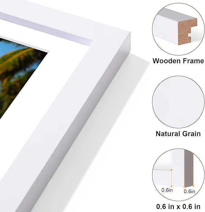 Vittanly 8x24 Collage Picture Frame, Displays 5Pcs 4x6 Pictures with Mat, Picture Frames Collage Wall Decor for Horizontal or Vertical Display, White, 1 Pack
