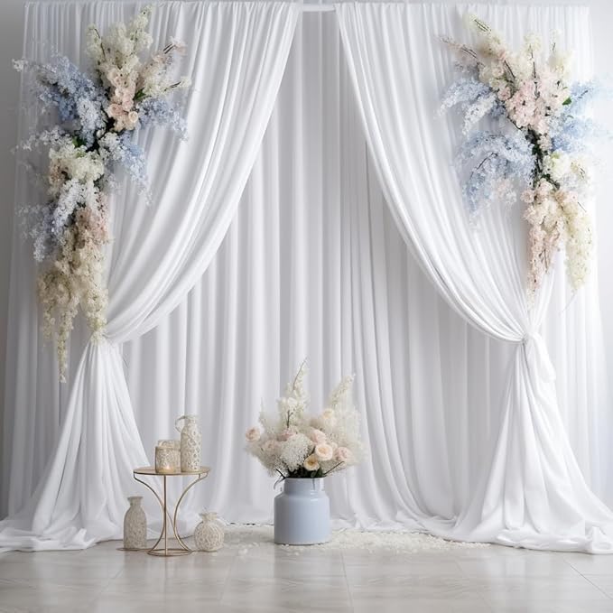 60ftx12ft Wrinkle Free White Backdrop Curtain, 12 Panels 12FT Height White Wedding Backdrop Drapes, Silky Polyester Back Drop Cloth for Birthday Photography Background Party Backdrop Draping