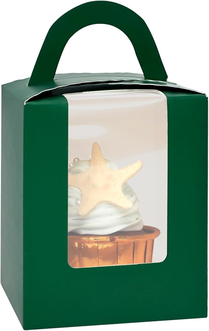 Cupcake Carriers Deep Green Cardboard Boxes with Inserts, 50 Pack