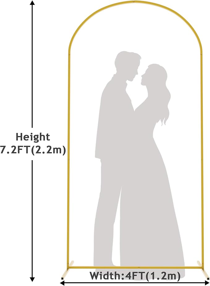 Arch Backdrop Stand, 7.2 ft Gold Metal Wedding Frame for Balloons