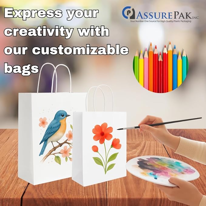 Gift Bags, 250 Pack White Paper Bags for Crafts, 10 x 5 x 13 Inches