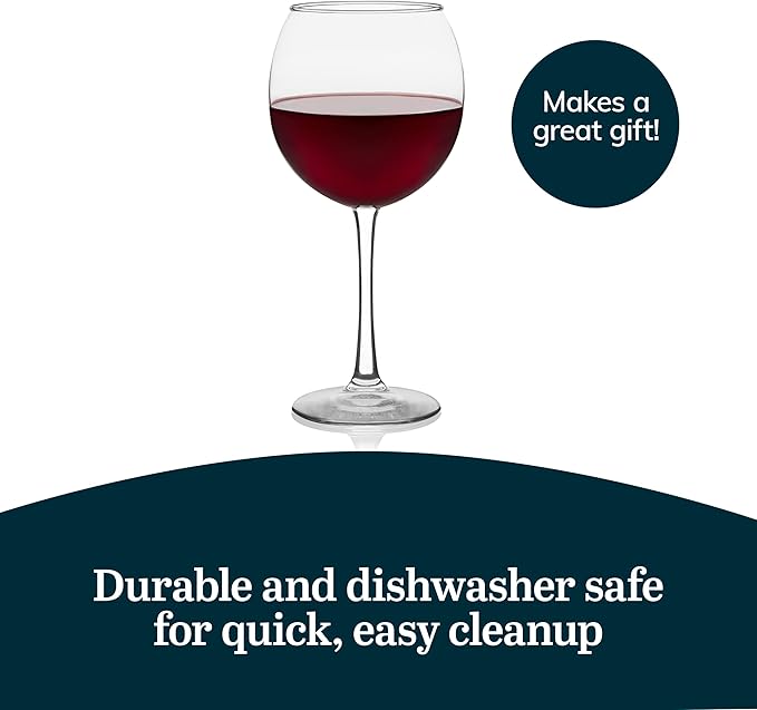 Red Wine Glasses Set of 6, 18.25 Oz Clear Glass Balloon Bowl