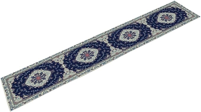 Elegant Palace Boho Blue Table Runner Vintage French Style Farmhouse Geometric Home Farmhouse Kitchen Table Dining Coffee Room Garden Party Wedding Decor 13x90in
