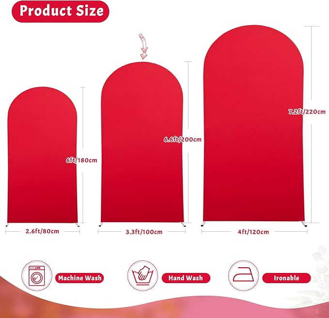 6FT Red Arch Cover - Polyester Fitted Wedding Arch Stand Covers Round Top Chiara Arch Backdrop Cover for Birthday Party Banquet Photo Background Decoration