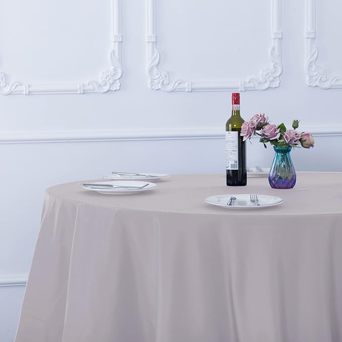 Ascoza 2pack 132 Inch Silver Round Tablecloth in Washable Polyester Fabric for Wedding/Banquet/Restaurant/Parties