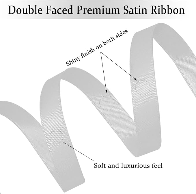 White Satin Ribbon Double Faced Satin 1/2 inch x 55 Yards Polyester Ribbon for Gift Wrapping Crafts Wedding Decoration Bows Ornaments Party Bouquet Floral Arrangement