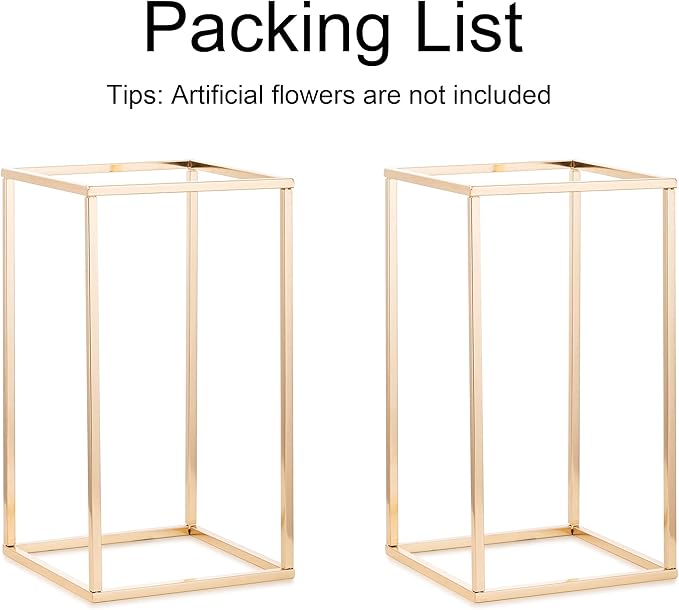 Vase Gold Metal Cube Centerpiece Stand, 3 Sizes, 15.75 to 31.5 Inch