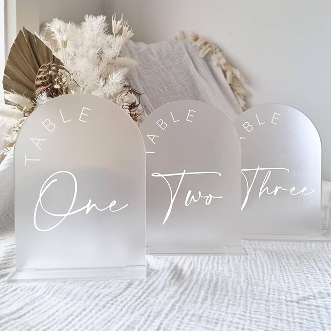 Place Cards: Frosted Acrylic Arch Table Numbers 1-25, 5x7 Inch