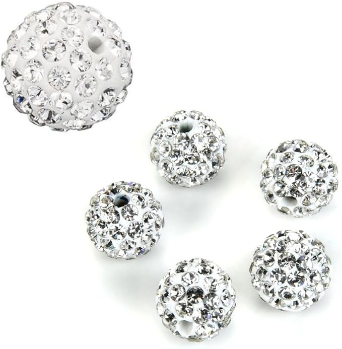 100pcs Adabele Grade A Suncatcher Crystal Rhinestone Pave Loose Beads 8mm Clear White Polymer Clay Disco Ball Spacers Compatible with Shamballa All Craft Jewelry Making DB8-1