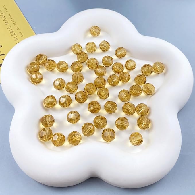 50 PCS 10mm Crystal Glass Beads Round Multiple Faceted Loose Spacer Glass Beads for DIY Handcrafte Bracelet Necklace Earring Jewelry Making(Gold Champagne)