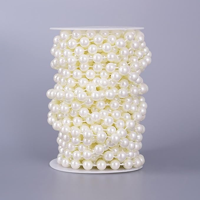 11 Yards/33Feet Pearl Garland Craft String Pearls, Faux Pearl for Wedding Party Decoration, Christmas Tree Decorations and DIY Crafts (Ivory, 10 mm 33 Feet)