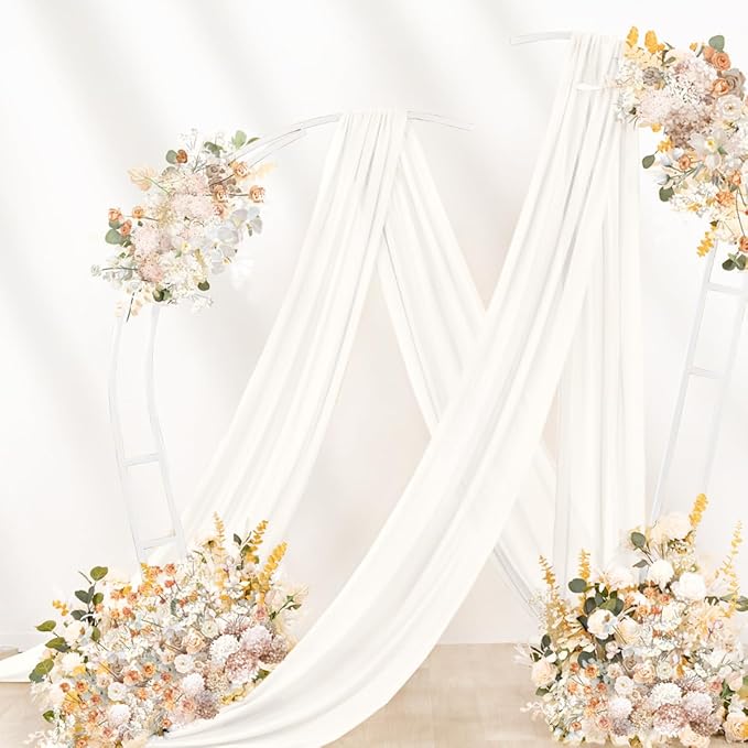 Ivory Wedding Arch Draping Fabric 4 Panels 29" x 20 FT White Drapes for Backdrop Sheer Curtains Wedding Drapes for Romantic Bridal Baby Shower Ceremony Birthday Party Fall Outdoor Events