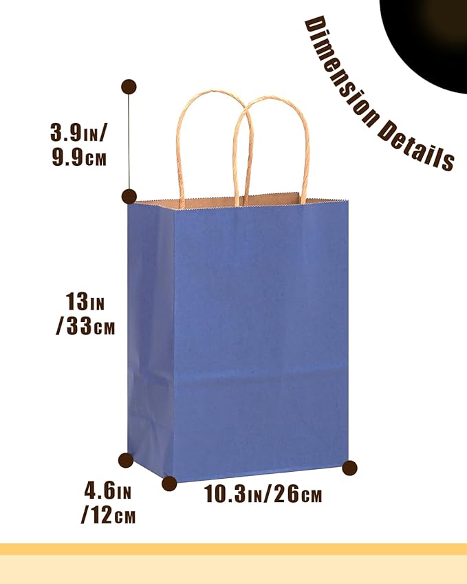 Gift Bags with Handles, Kraft Deep Blue, 13 x 10.3 x 4.6 Inch, 100 Pack