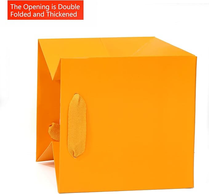 Orange Paper Gift Bag Small Square Bottom Kraft Paper Bags with Handles for Wedding Baby Shower Birthday Party (Orange, 8 x 8 x 8 in, 10 CT)